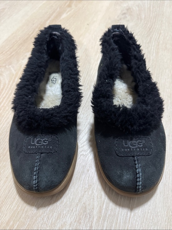 UGG Shoes - UGG Black Shearling-Trim Suede Slip-Ons